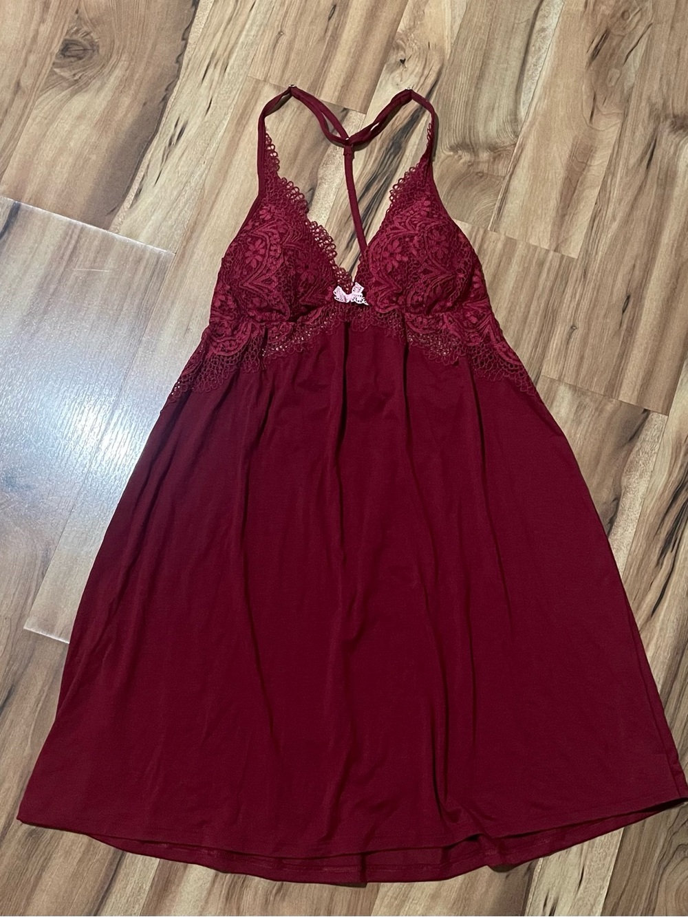 Victoria's Secret Babydoll Chemise Burgundy Red Lace Strappy Slip Dress M